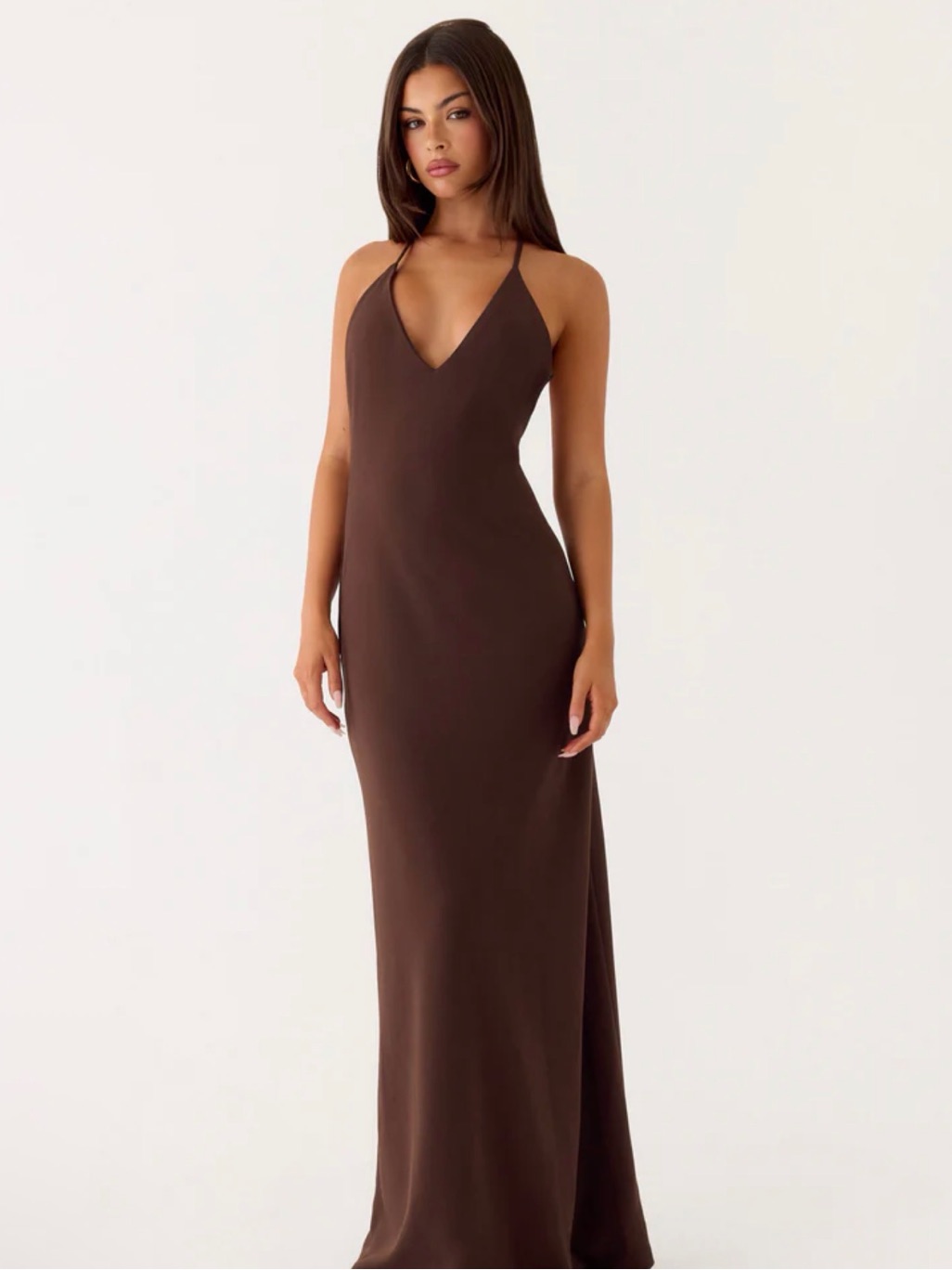 Peppermayo Chocolate Brown Halter Slip Maxi Dress